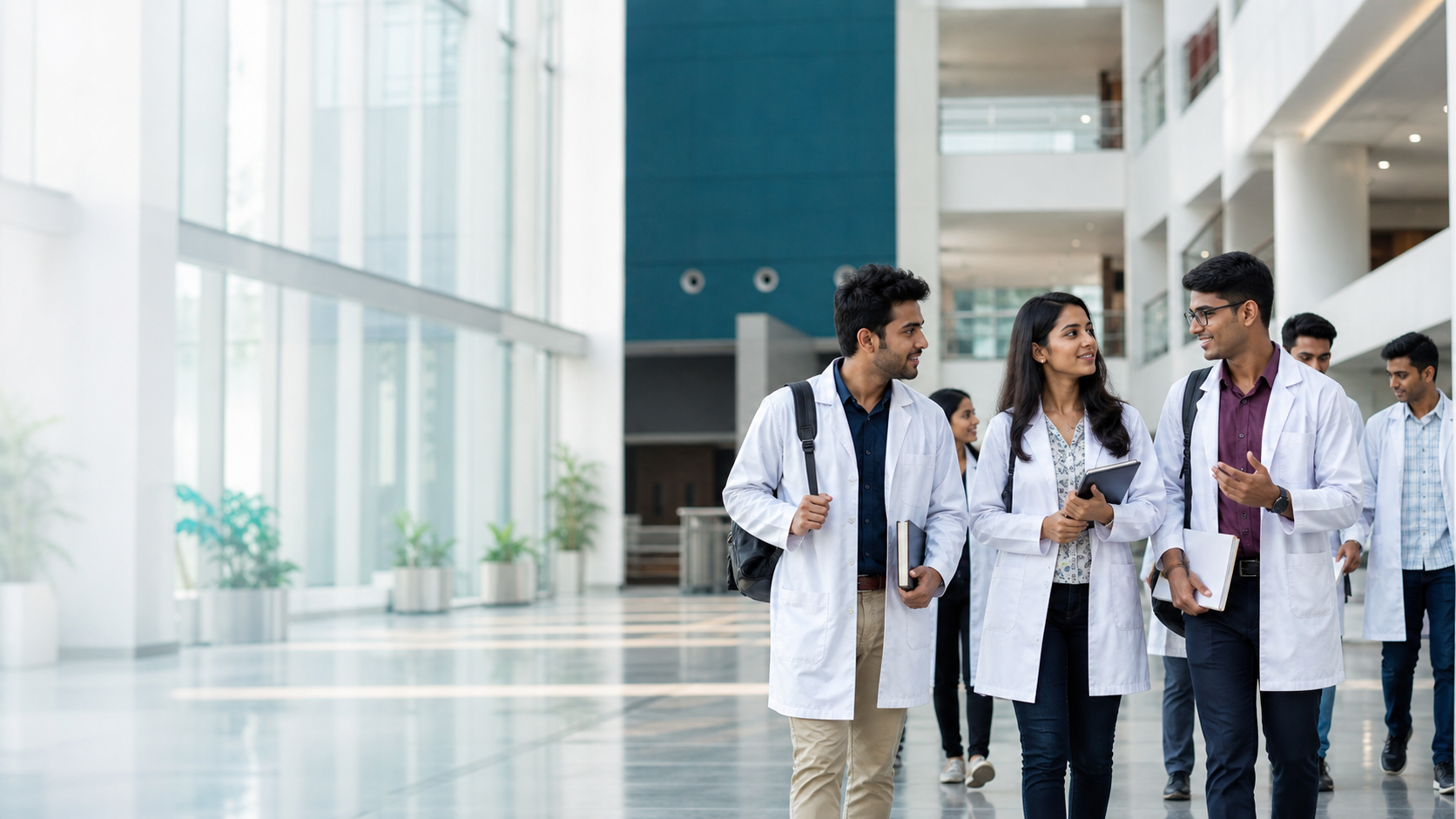 Medical students learning at a modern college